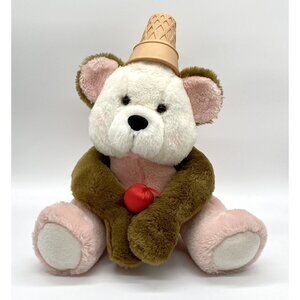 Vintage Hallmark Ice Cream Cone Cherry Plush Pink Brown Bear Neapolitan 1993